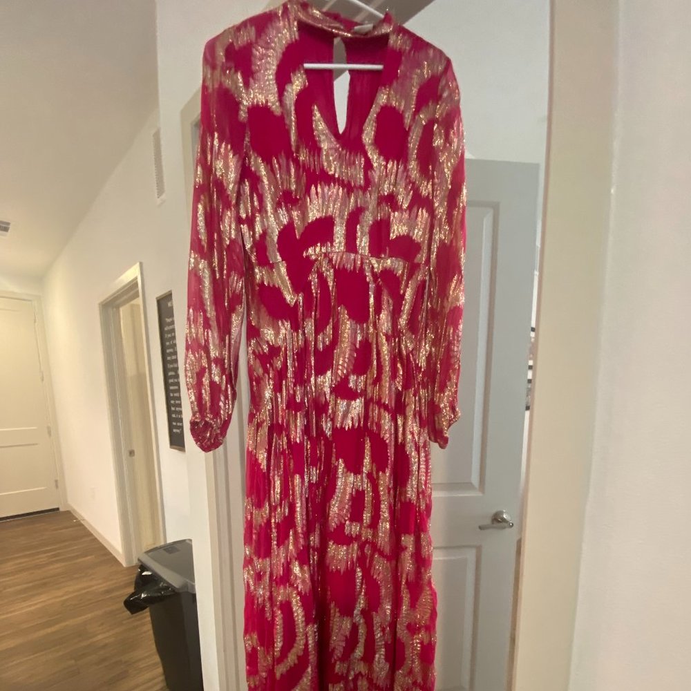 Formal Pink and Gold Baroque Style Maxi Dress